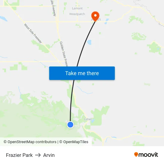 Frazier Park to Arvin map
