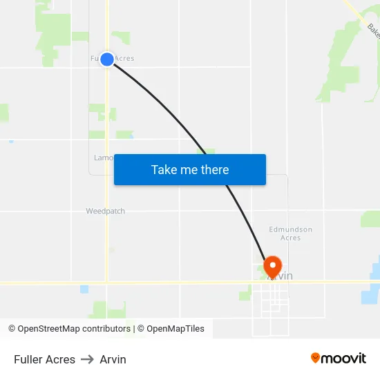 Fuller Acres to Arvin map