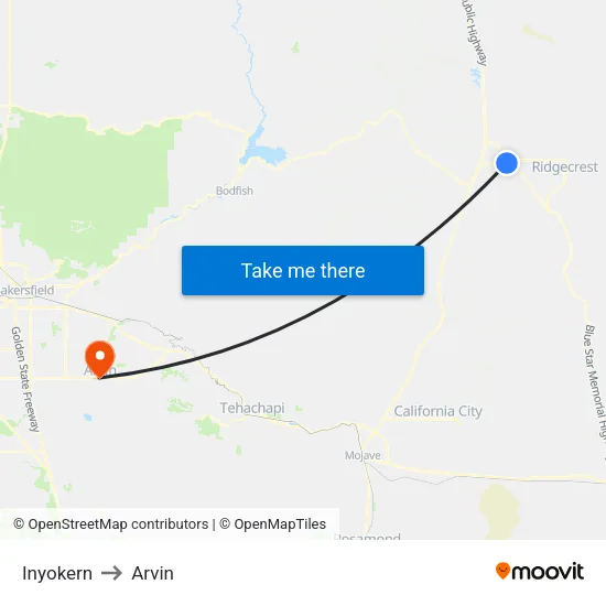 Inyokern to Arvin map