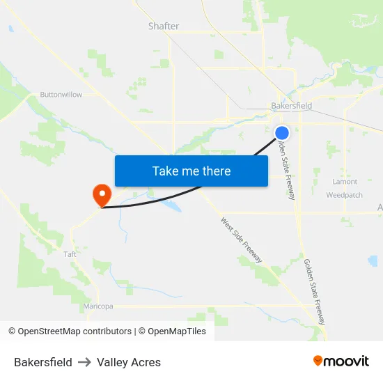 Bakersfield to Valley Acres map