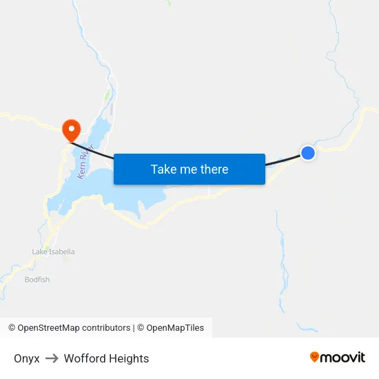 Onyx to Wofford Heights map