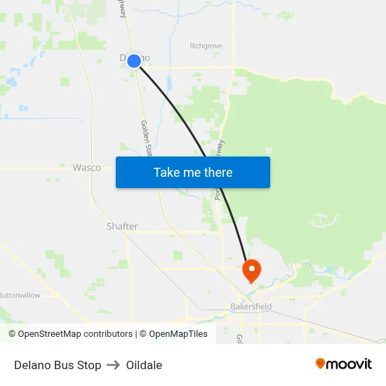 Delano Bus Stop to Oildale map