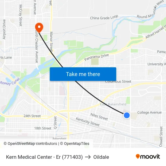 Kern Medical Center - Er (771403) to Oildale map