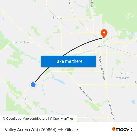 Valley Acres Wb (760864) to Oildale map