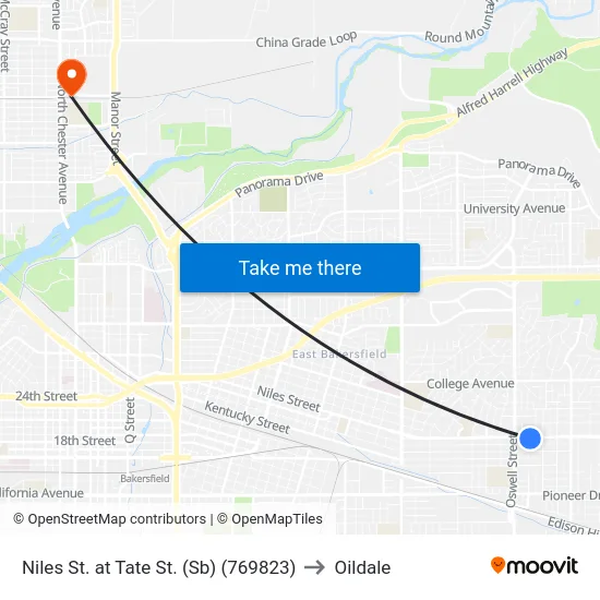 Niles St. at Tate St. (Sb) (769823) to Oildale map