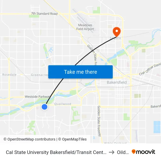 Cal State University Bakersfield/Transit Center (760751) to Oildale map