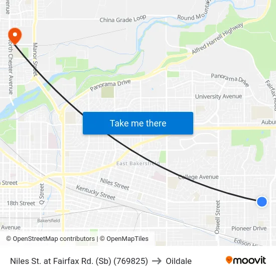 Niles St. at Fairfax Rd. (Sb) (769825) to Oildale map