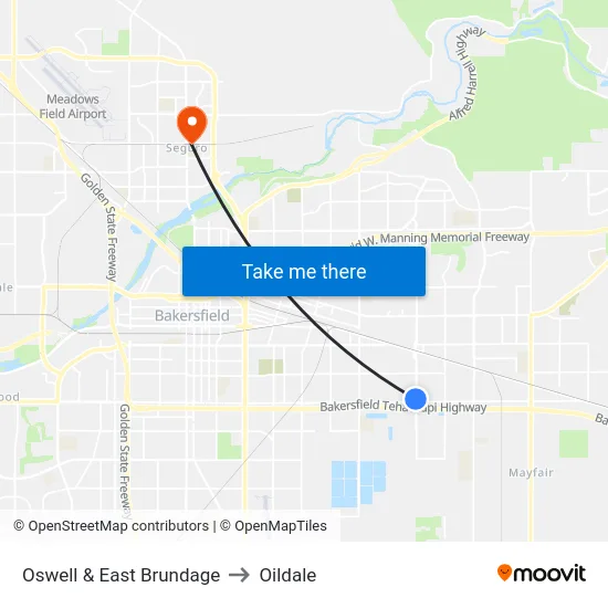 Oswell & East Brundage to Oildale map