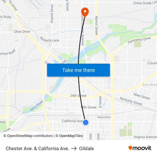 Chester Ave. & California Ave. to Oildale map