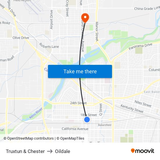 Truxtun & Chester to Oildale map