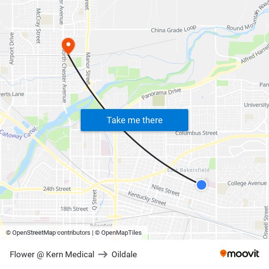Flower @ Kern Medical to Oildale map