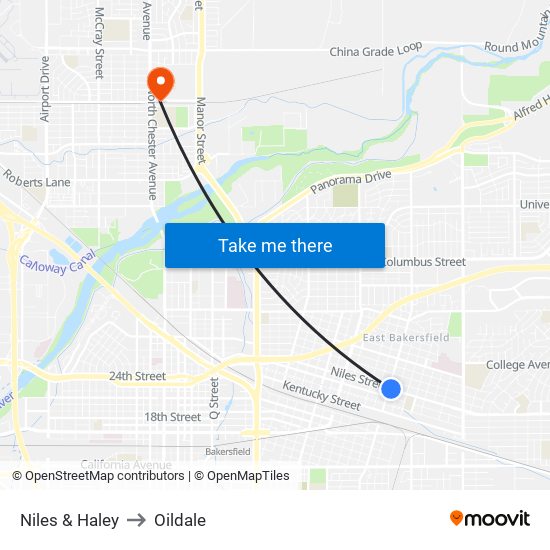 Niles & Haley to Oildale map