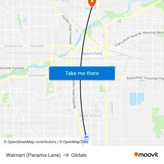 Walmart (Panama Lane) to Oildale map