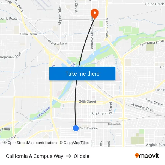 California & Campus Way to Oildale map