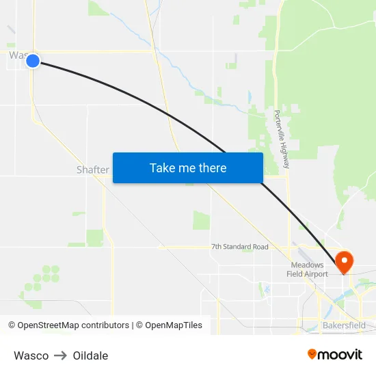 Wasco to Oildale map