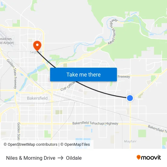 Niles & Morning Drive to Oildale map