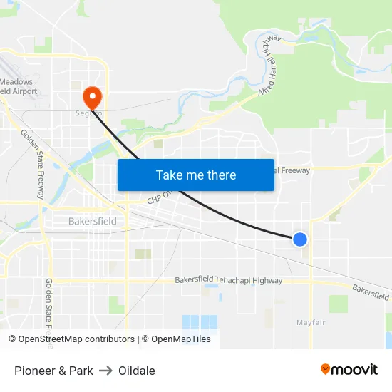 Pioneer & Park to Oildale map