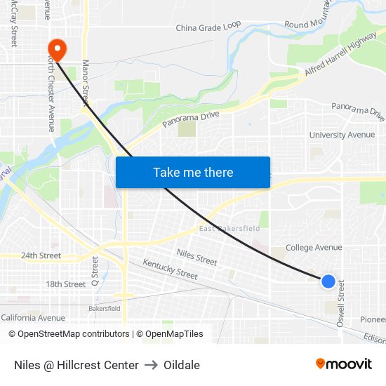 Niles @ Hillcrest Center to Oildale map