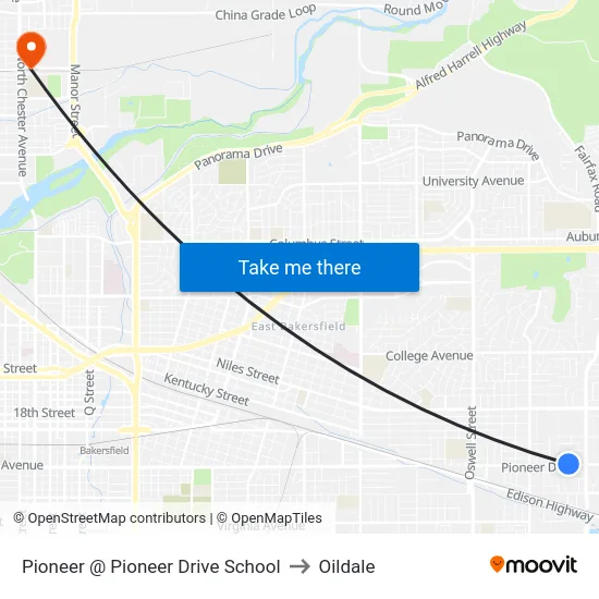 Pioneer @ Pioneer Drive School to Oildale map
