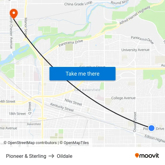 Pioneer & Sterling to Oildale map
