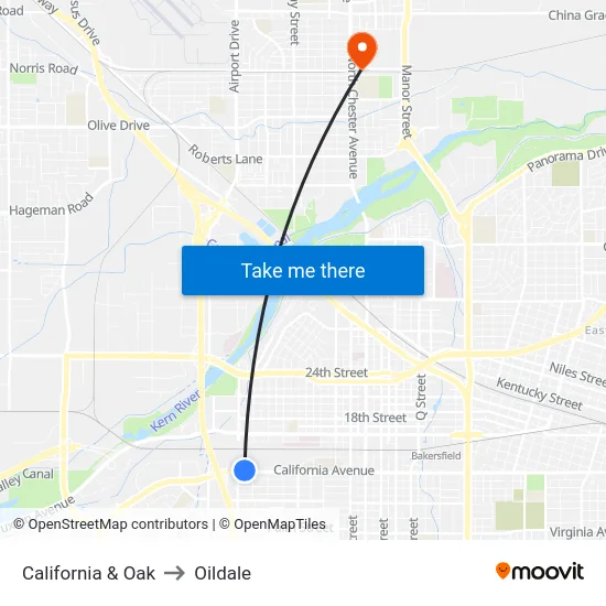 California & Oak to Oildale map