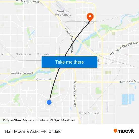 Half Moon & Ashe to Oildale map