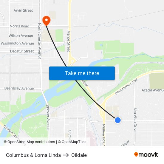 Columbus & Loma Linda to Oildale map