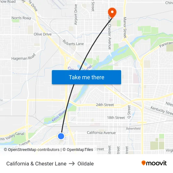 California & Chester Lane to Oildale map