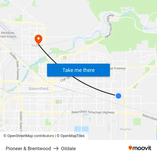 Pioneer & Brentwood to Oildale map
