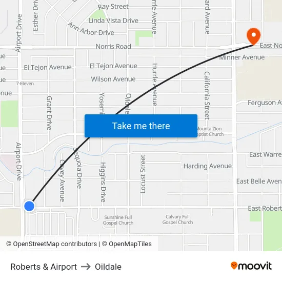 Roberts & Airport to Oildale map