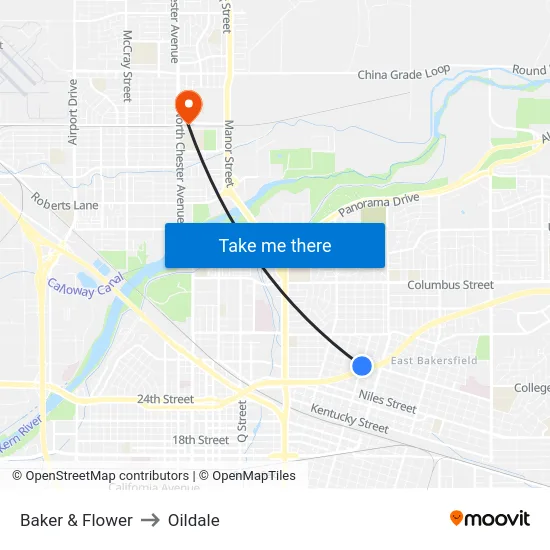 Baker & Flower to Oildale map