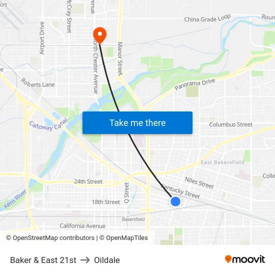 Baker & East 21st to Oildale map