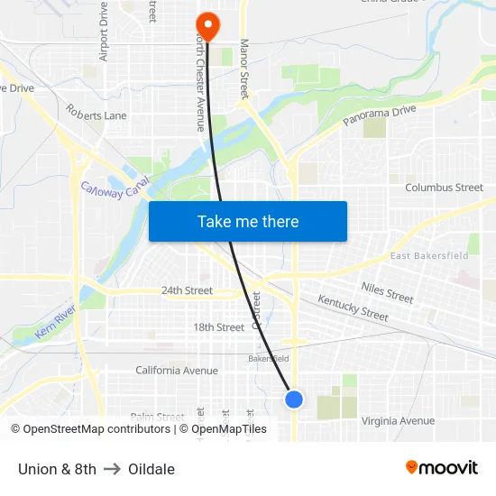 Union & 8th to Oildale map