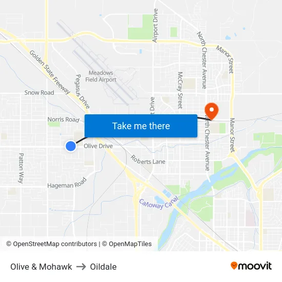 Olive & Mohawk to Oildale map