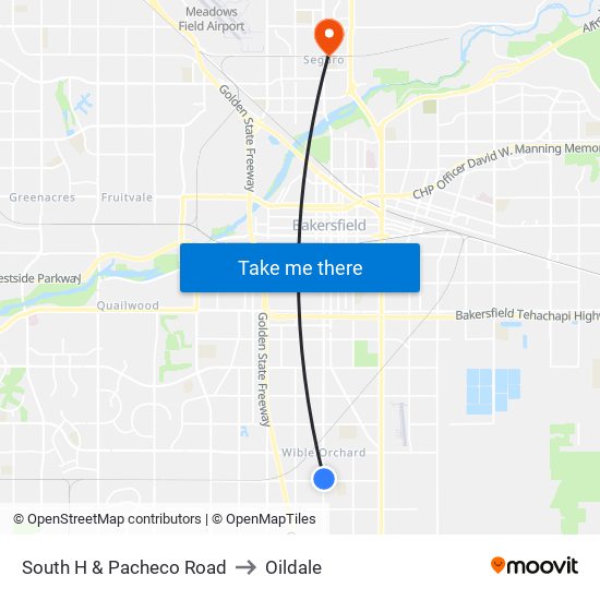 South H & Pacheco Road to Oildale map