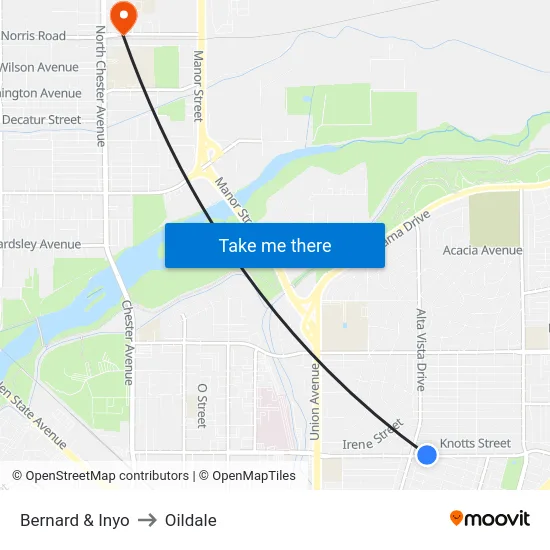 Bernard & Inyo to Oildale map
