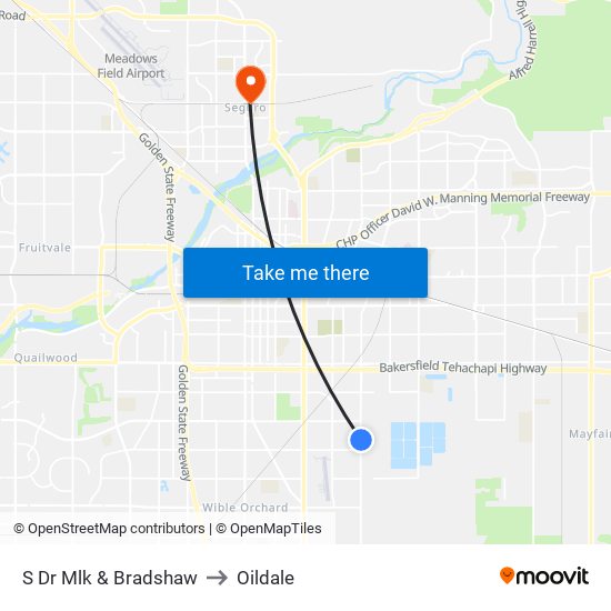 S Dr Mlk & Bradshaw to Oildale map