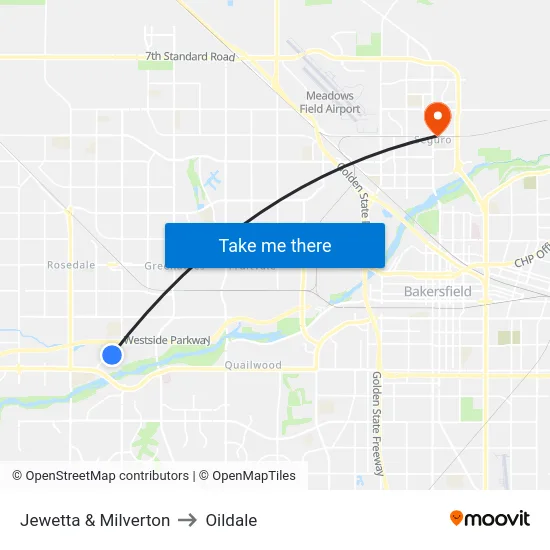 Jewetta & Milverton to Oildale map