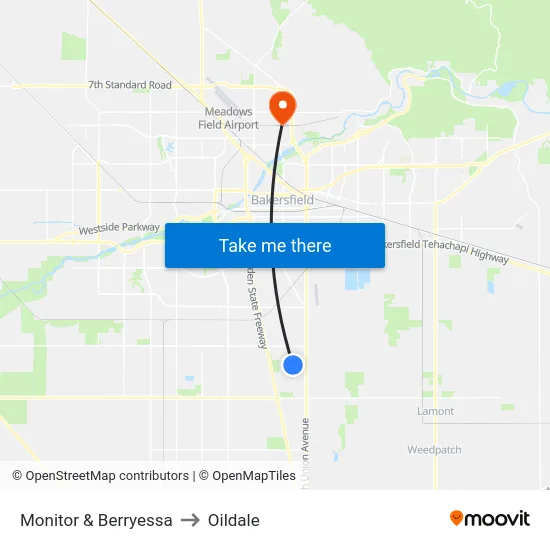 Monitor & Berryessa to Oildale map