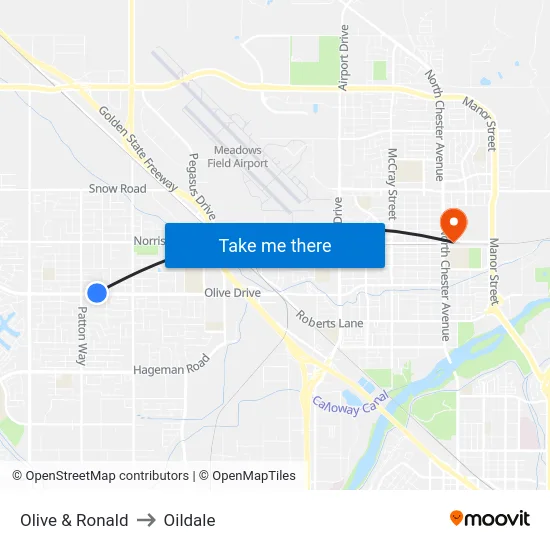 Olive & Ronald to Oildale map