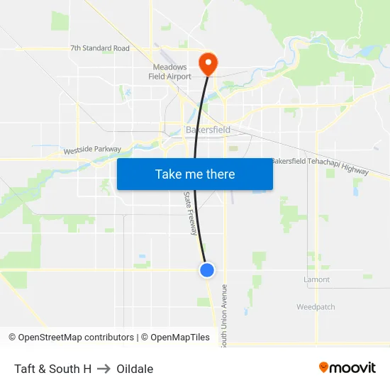 Taft & South H to Oildale map