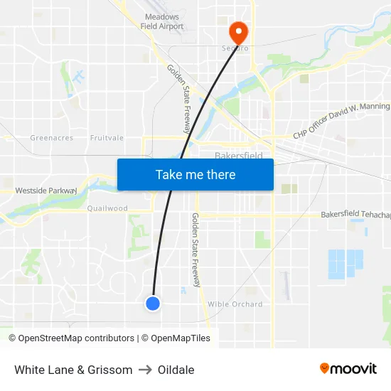 White Lane & Grissom to Oildale map
