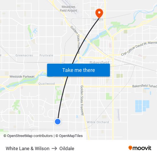 White Lane & Wilson to Oildale map