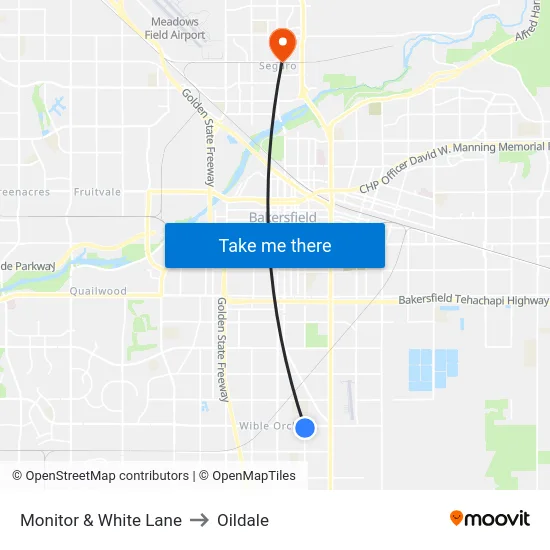 Monitor & White Lane to Oildale map