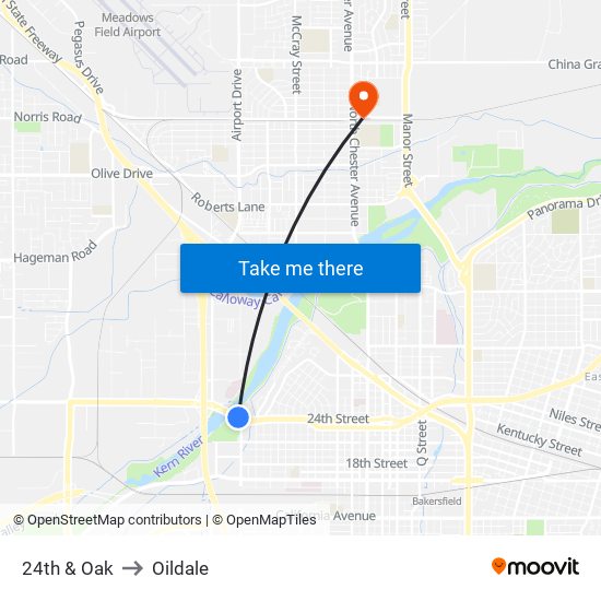 24th & Oak to Oildale map