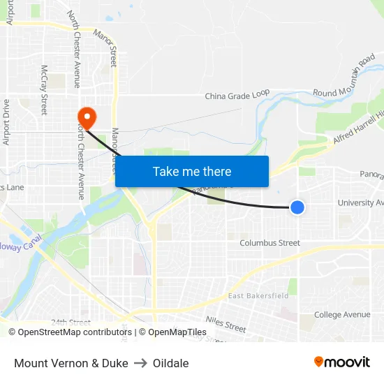 Mount Vernon & Duke to Oildale map