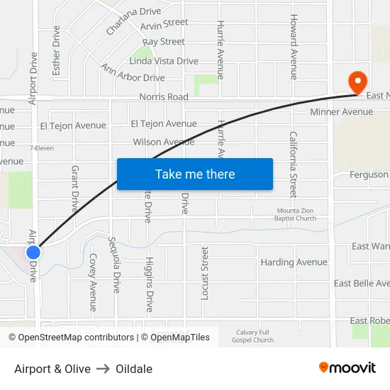 Airport & Olive to Oildale map