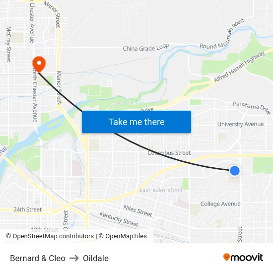 Bernard & Cleo to Oildale map