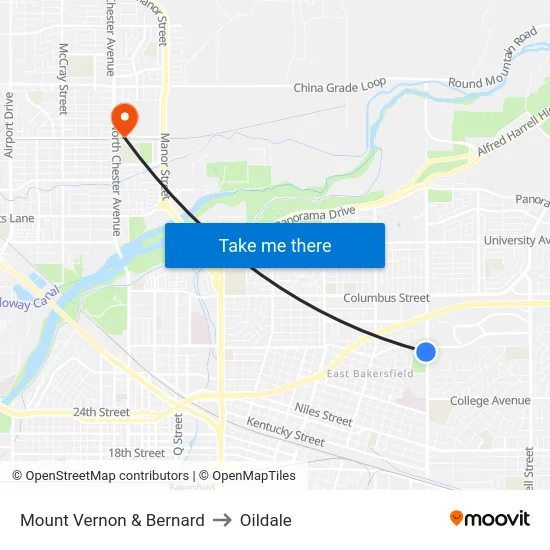 Mount Vernon & Bernard to Oildale map