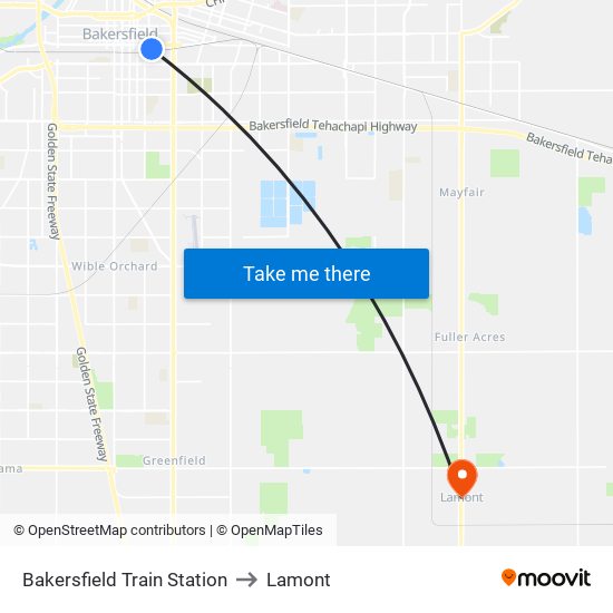 Bakersfield Train Station to Lamont map